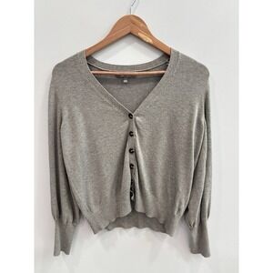 Marled Gray Cardigan Sweater Women's L Button Front Long Sleeve Soft Girl